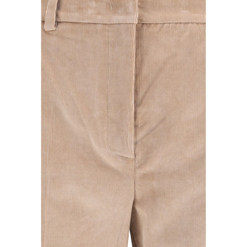 Beige Cotton Casual Pants with Slightly Flared Leg