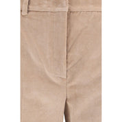 Beige Cotton Casual Pants with Slightly Flared Leg