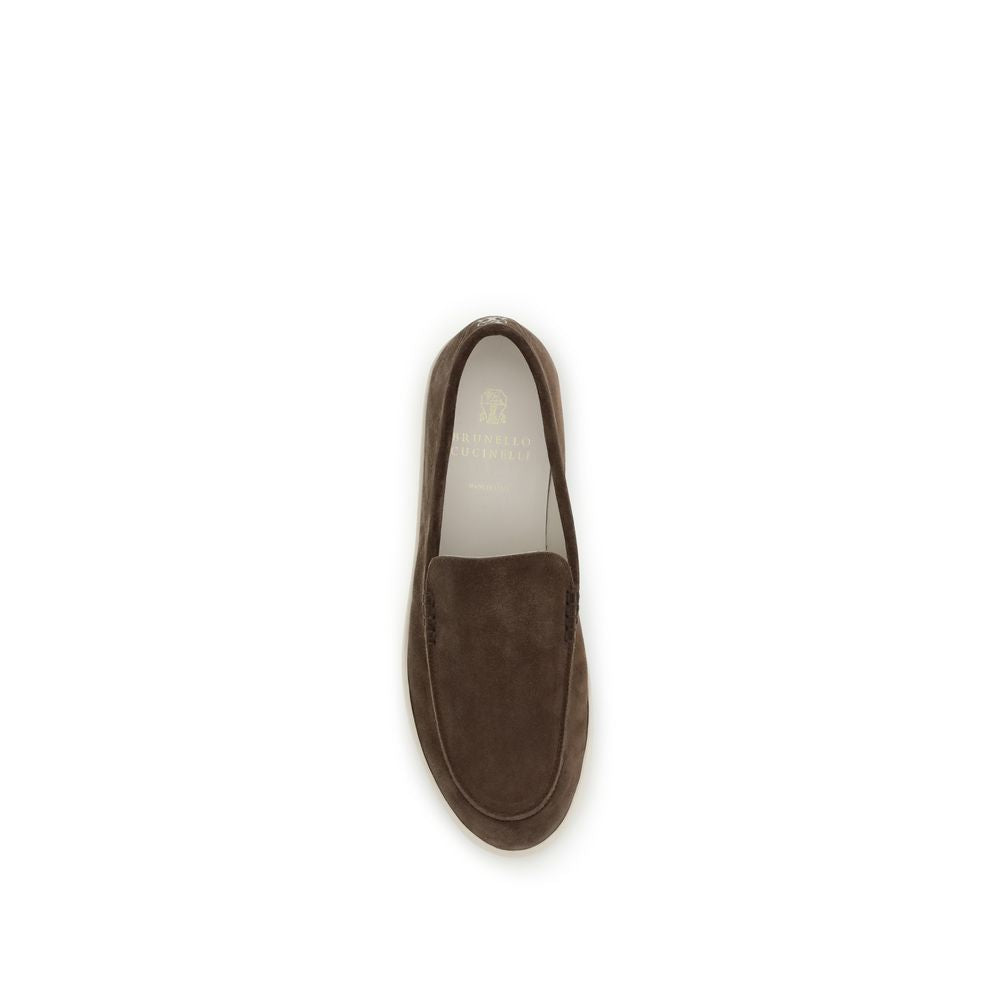 Brunello Cucinelli Brown Suede Slip-On Loafers