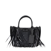 Valentino Garavani Black Leather Handbag with Logo and Fringes