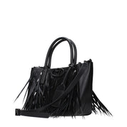 Valentino Garavani Black Leather Handbag with Logo and Fringes