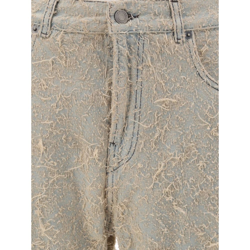 Ljusblå raka bomullsjeans med logotyp i läder