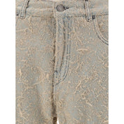 Ljusblå raka bomullsjeans med logotyp i läder