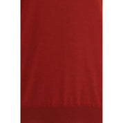 Röd fleeceulltröja med ribbade detaljer