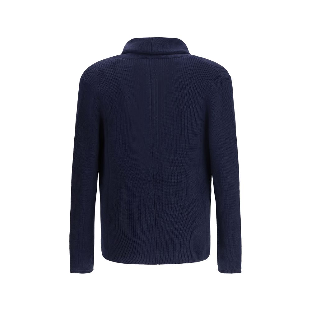 Blue Cotton Double-breasted Cardigan - Brunello Cucinelli