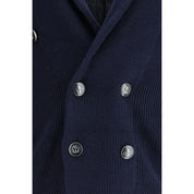 Blue Cotton Double-breasted Cardigan - Brunello Cucinelli