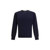 Blue Cotton Sweatshirt with Ribbed Round Neck