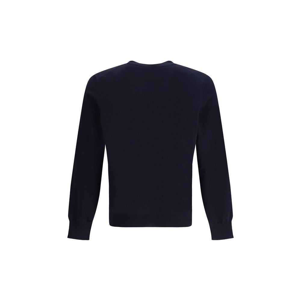 Blue Cotton Sweatshirt with Ribbed Round Neck