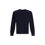 Blue Cotton Sweatshirt with Ribbed Round Neck