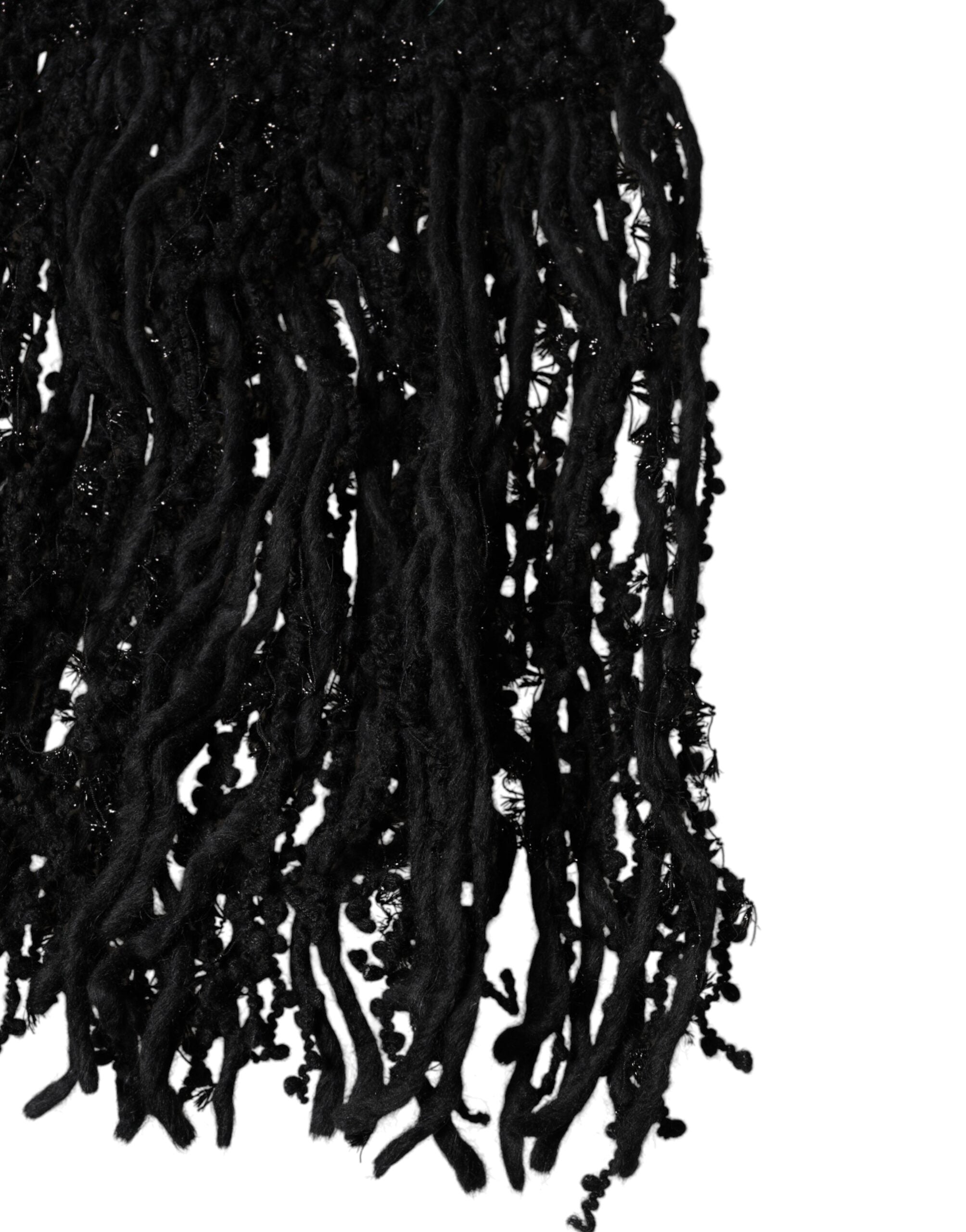 Svart ullfransad halsduk med omlott