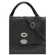 Blue Calf Leather Shoulder Bag with Swivel Hook Closure