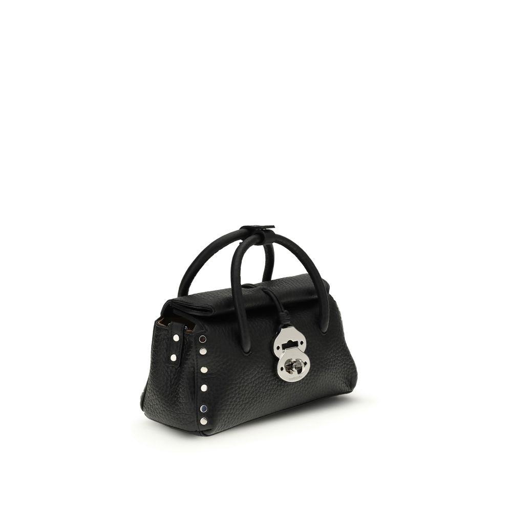 Black Calf Leather Handbag with Magnetic Closure - Zanellato
