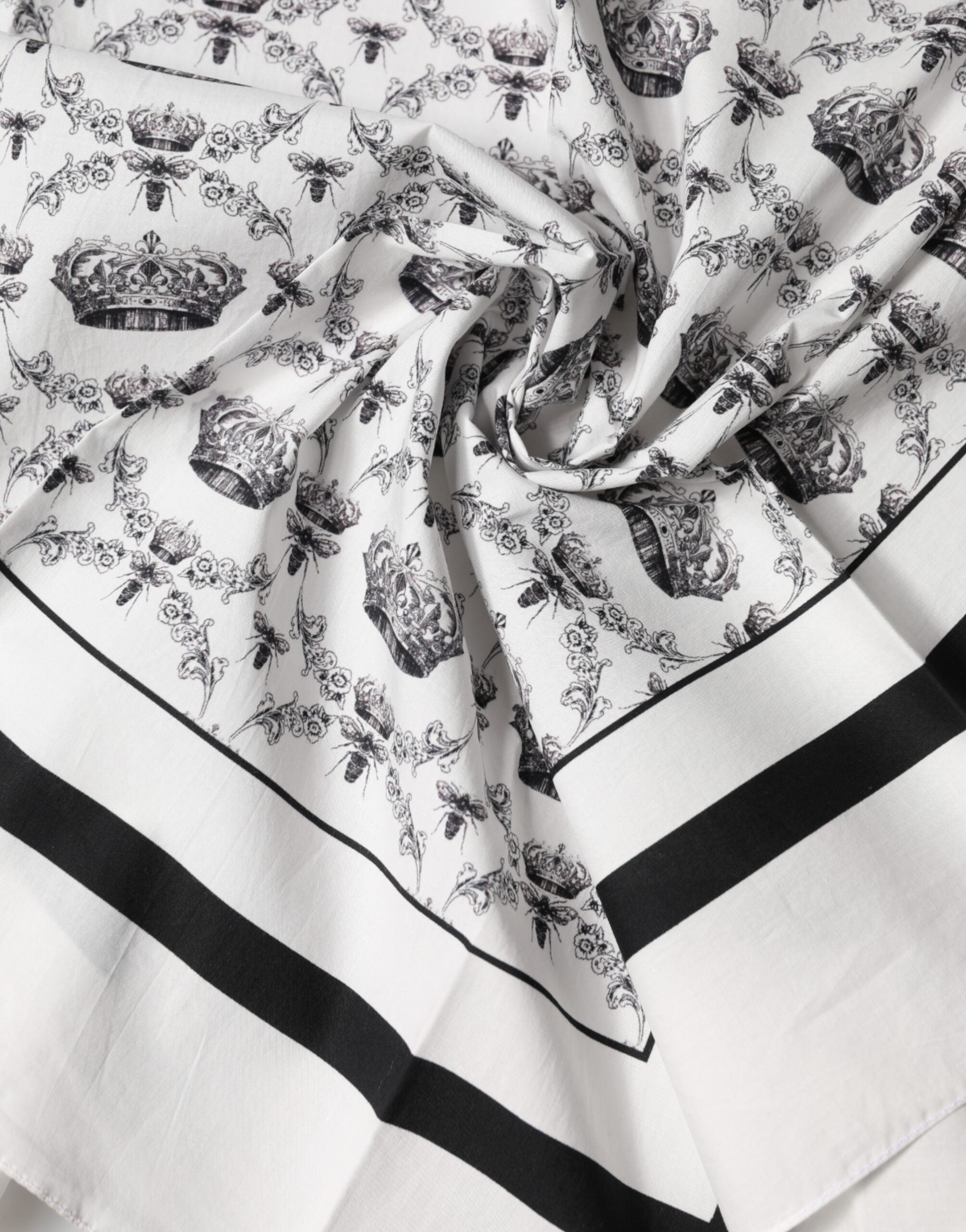 Vit Bomulls Krontryck Fyrkantig Foulard Halsduk - Dolce &amp; Gabbana
