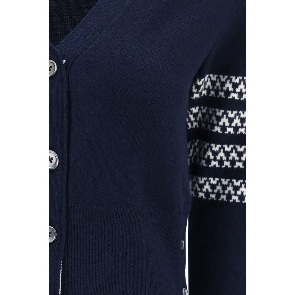 Blue Fleece Wool Cardigan with Hector Motif