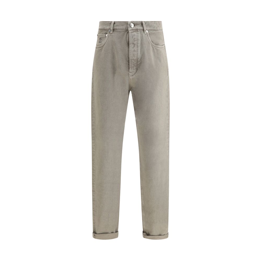 Gröna bomulls jeans med raka ben - Brunello Cucinelli