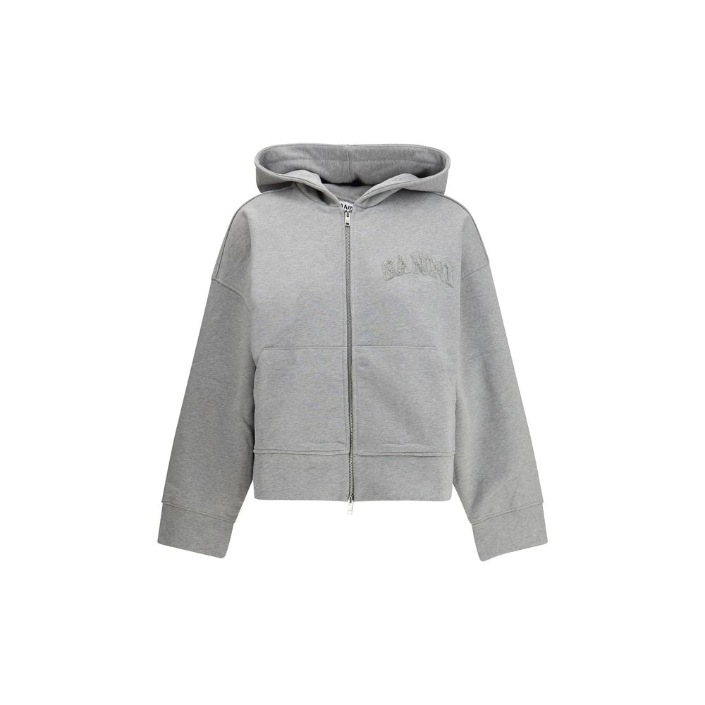 Gray Cotton Two-way Zip Hoodie with Ganni Logo