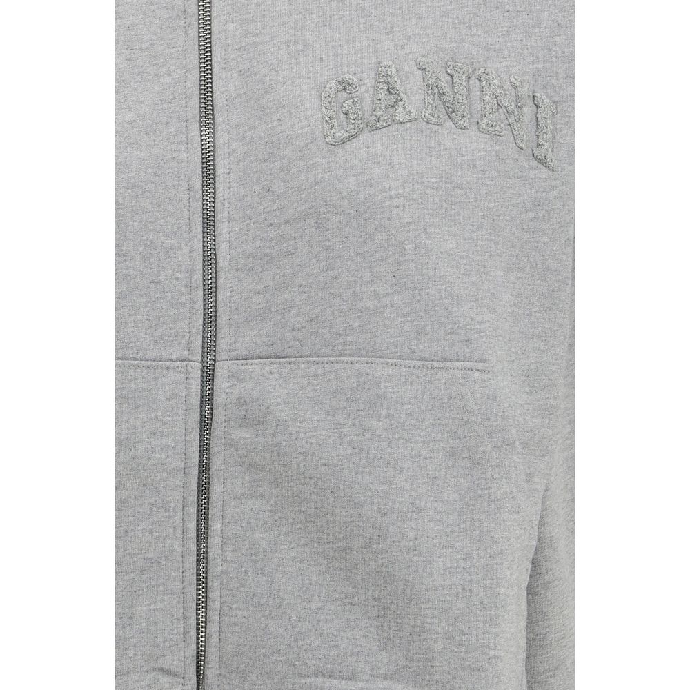 Gray Cotton Two-way Zip Hoodie with Ganni Logo