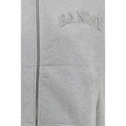 Gray Cotton Two-way Zip Hoodie with Ganni Logo