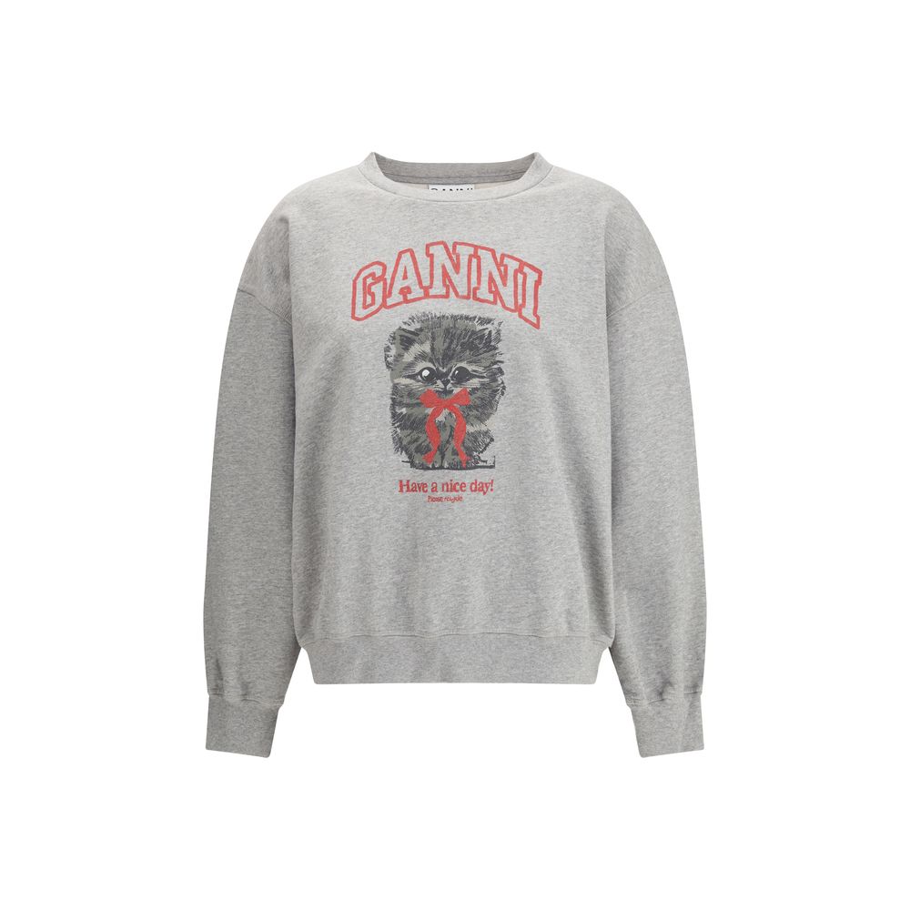 Gray Cotton Sweatshirt with Kitty Graphic