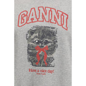 Gray Cotton Sweatshirt with Kitty Graphic