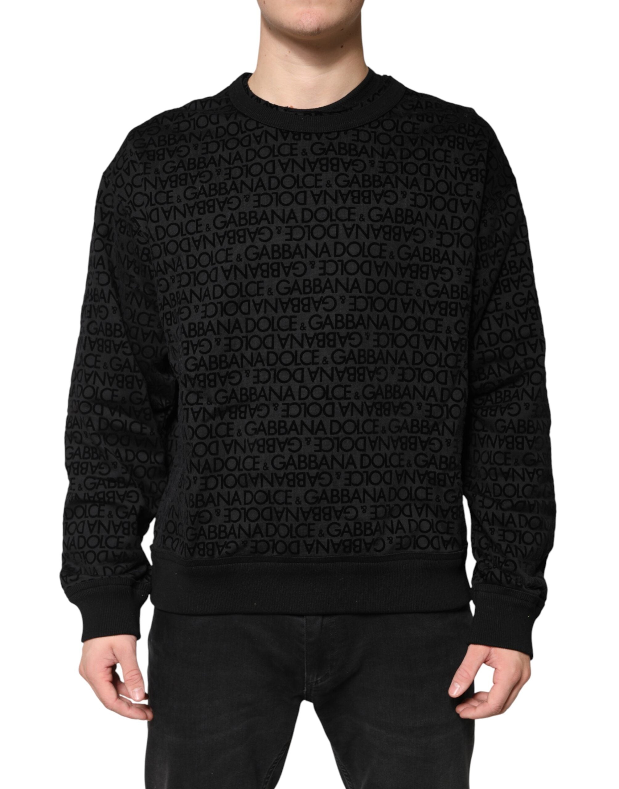 Dolce & Gabbana Black Monogram Cotton Crew Neck Sweatshirt
