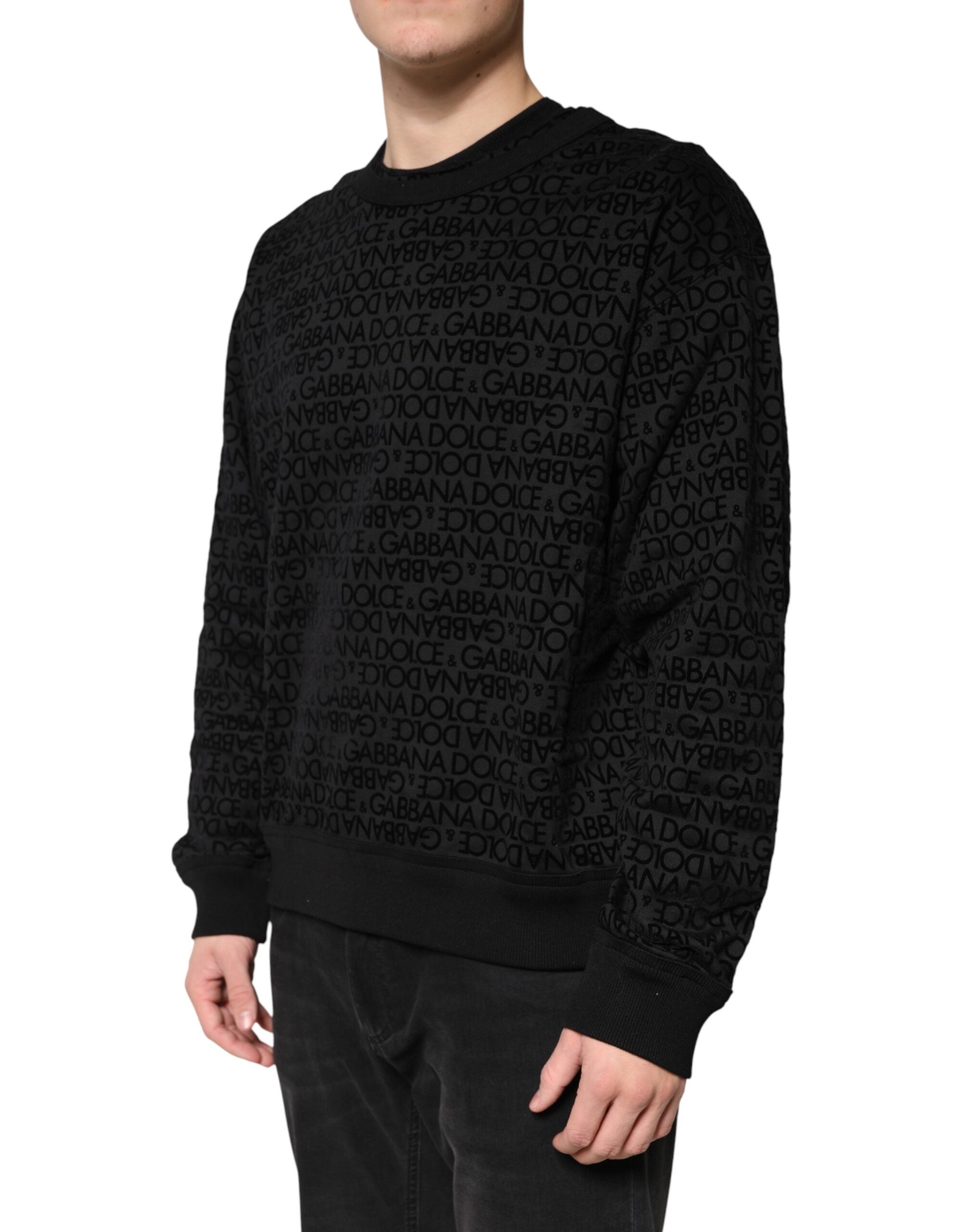Dolce & Gabbana Black Monogram Cotton Crew Neck Sweatshirt