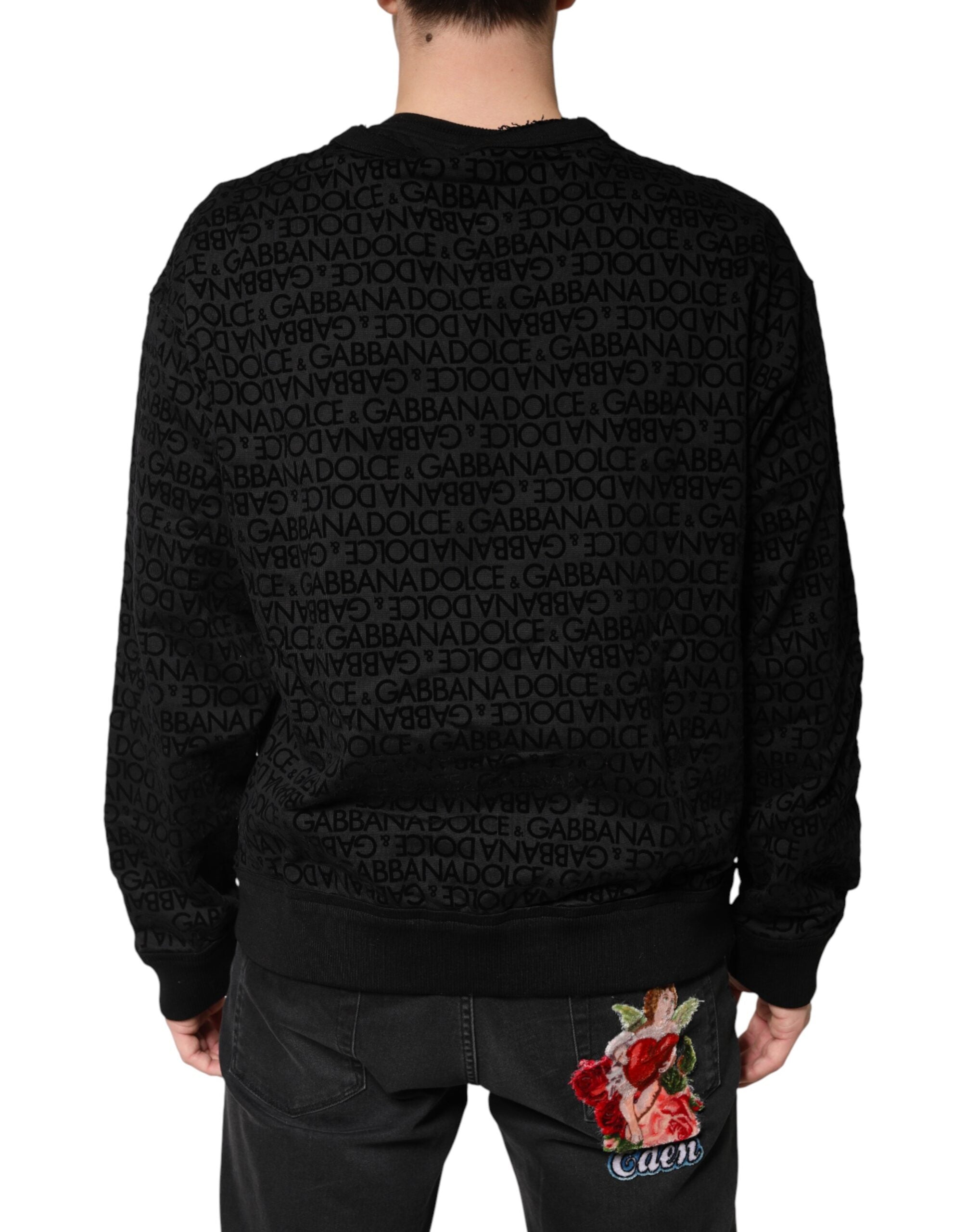 Dolce & Gabbana Black Monogram Cotton Crew Neck Sweatshirt
