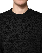 Dolce & Gabbana Black Monogram Cotton Crew Neck Sweatshirt