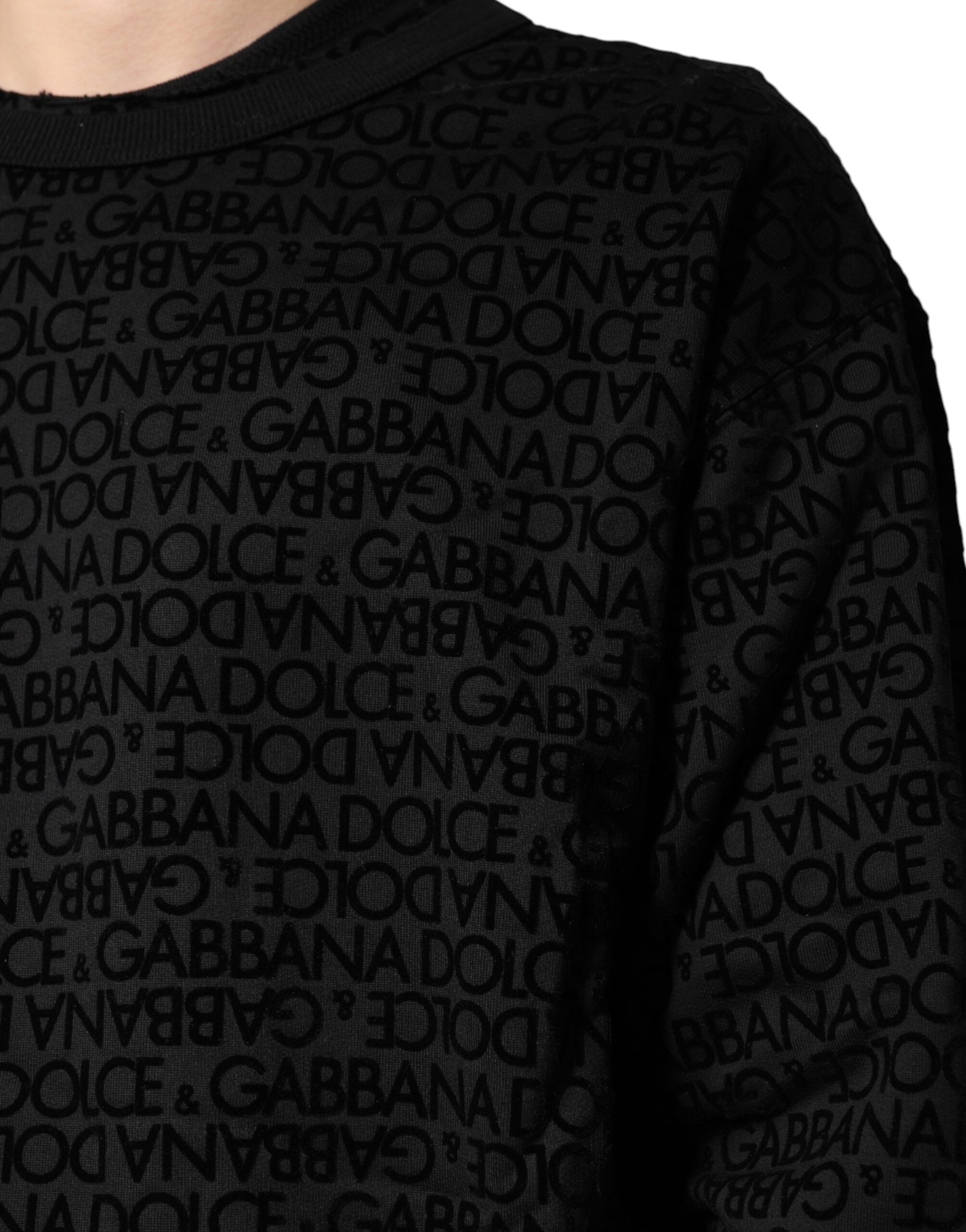 Dolce & Gabbana Black Monogram Cotton Crew Neck Sweatshirt