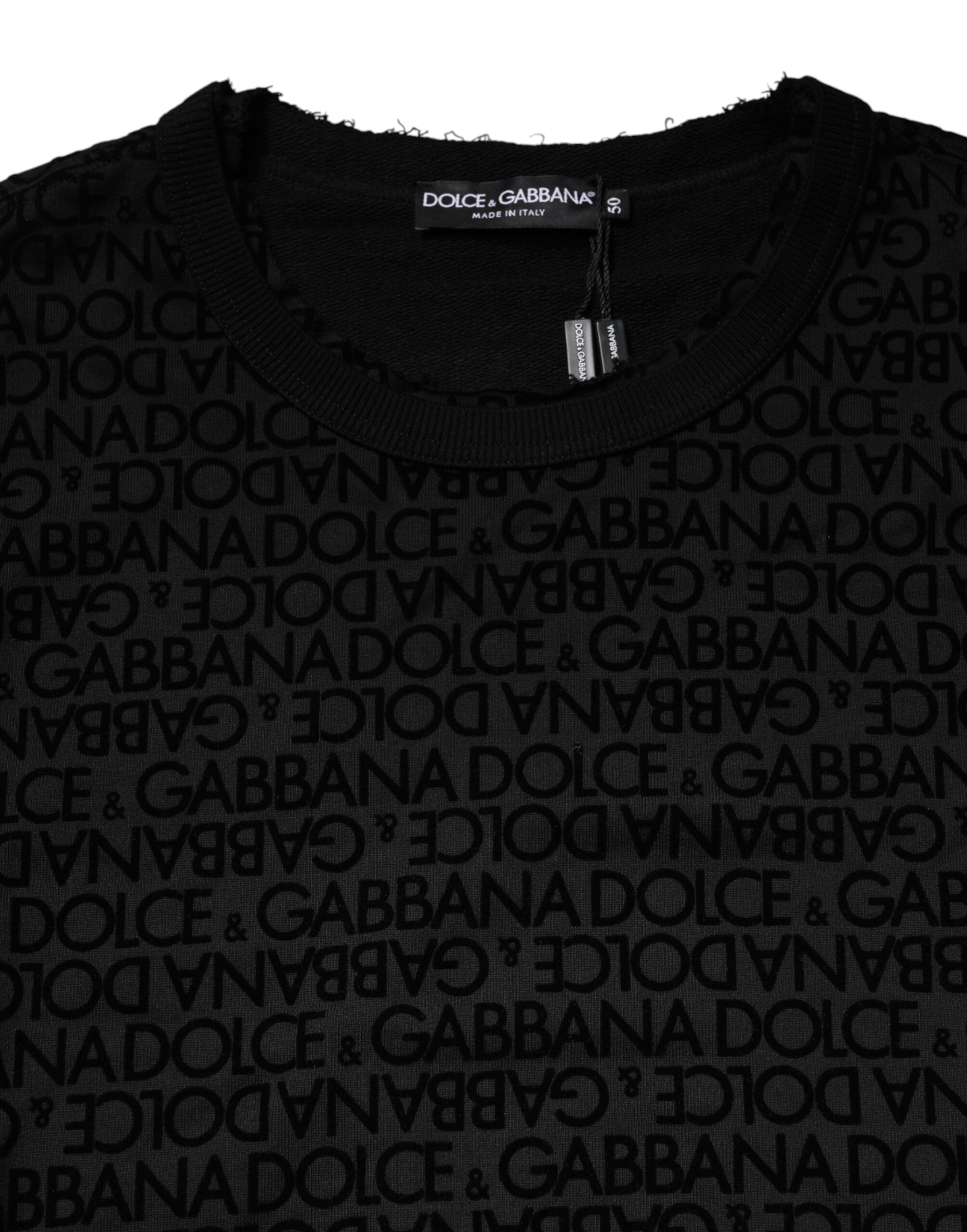 Dolce & Gabbana Black Monogram Cotton Crew Neck Sweatshirt