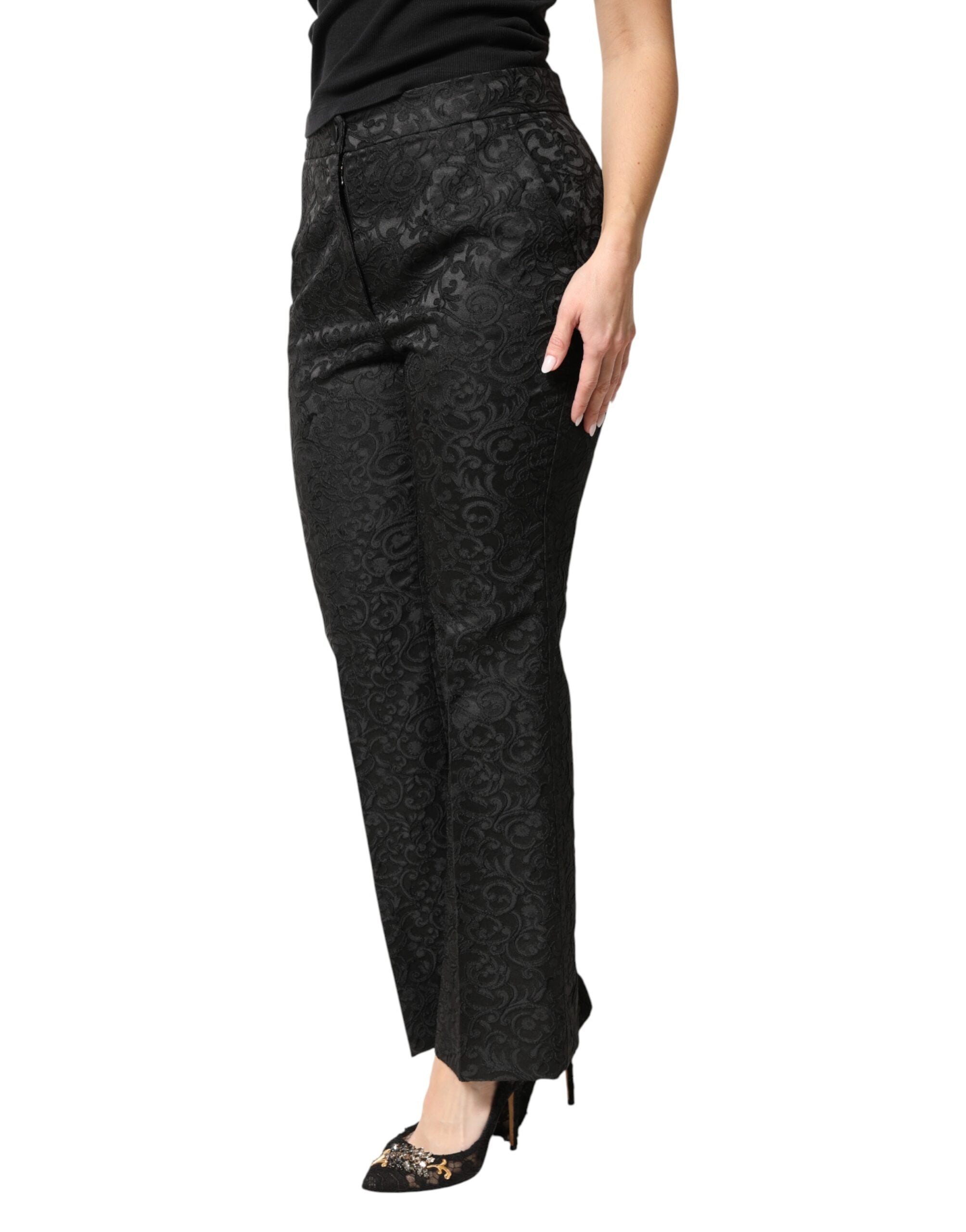Dolce & Gabbana Black Floral Brocade High Waisted Trousers