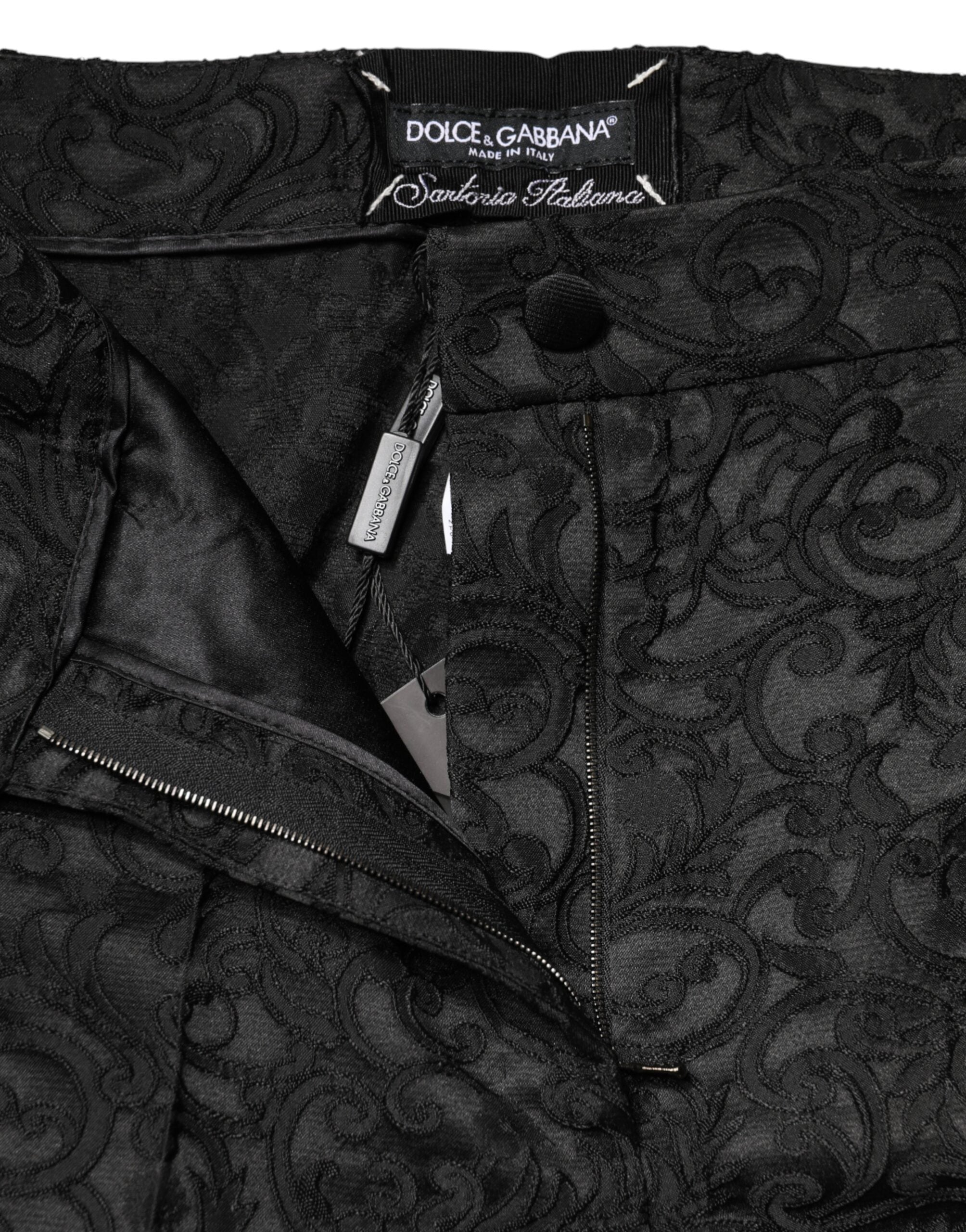 Dolce & Gabbana Black Floral Brocade High Waisted Trousers