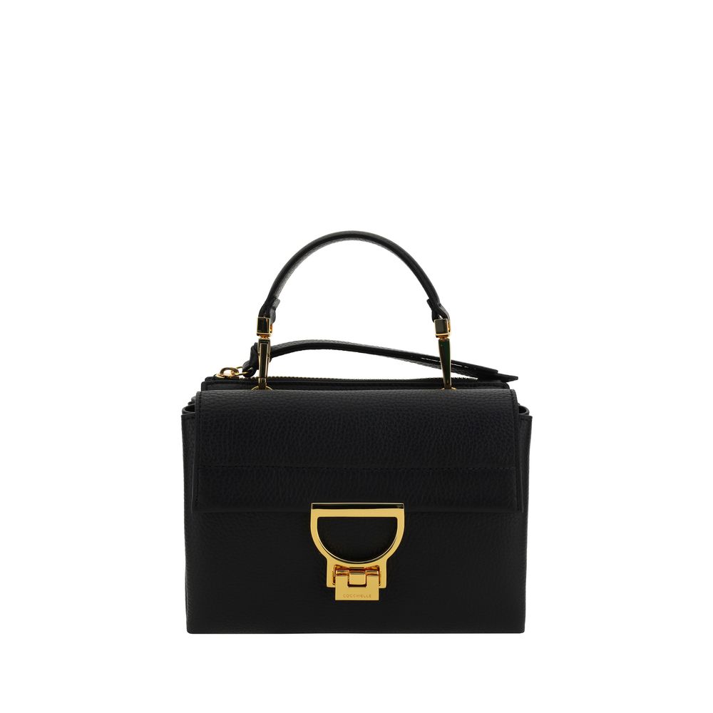 Black Calf Leather Shoulder Bag with Gold-plated Interlocking System