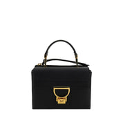 Black Calf Leather Shoulder Bag with Gold-plated Interlocking System
