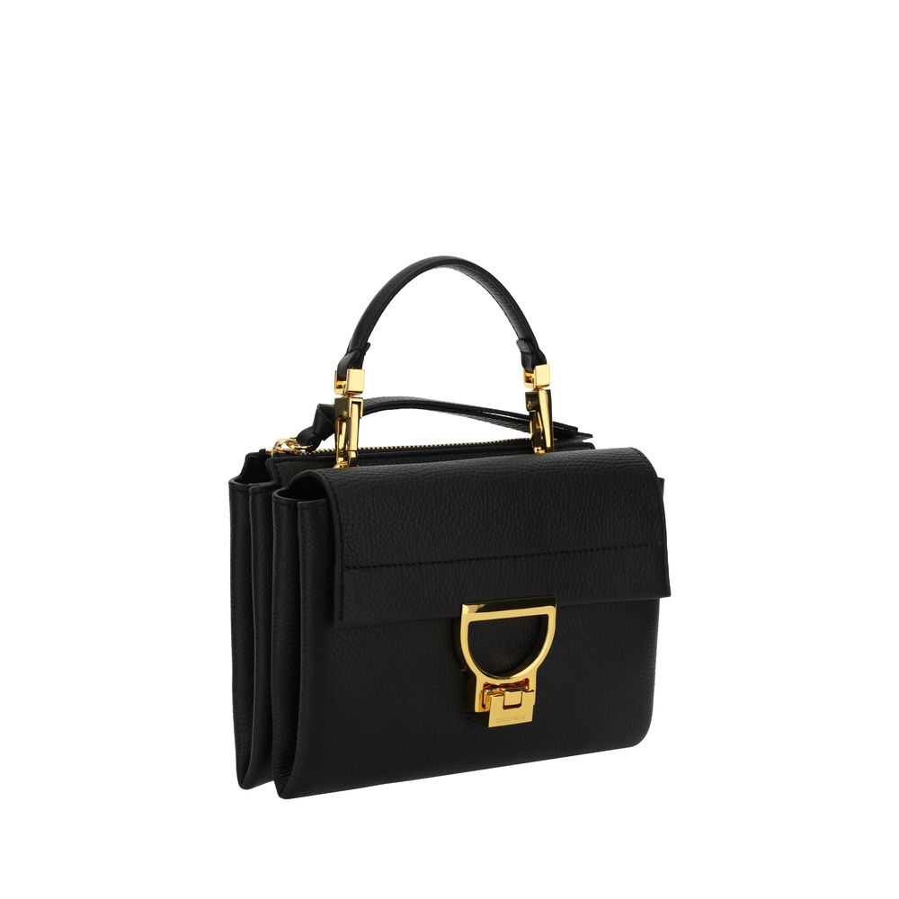 Black Calf Leather Shoulder Bag with Gold-plated Interlocking System