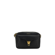 Black Calf Leather Shoulder Bag with Monogram