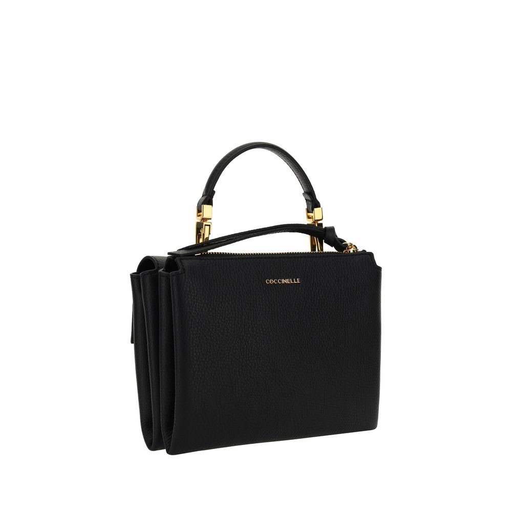 Black Calf Leather Shoulder Bag with Gold-plated Interlocking System