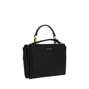 Black Calf Leather Shoulder Bag with Gold-plated Interlocking System