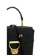 Black Calf Leather Shoulder Bag with Gold-plated Interlocking System