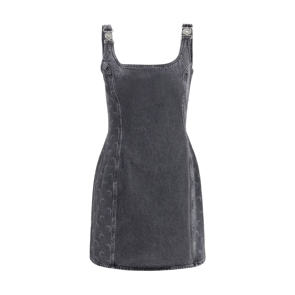 Gray Denim Sleeveless Mini Dress with Laser Moon Print