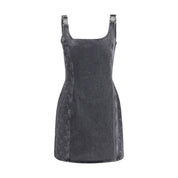Gray Denim Sleeveless Mini Dress with Laser Moon Print