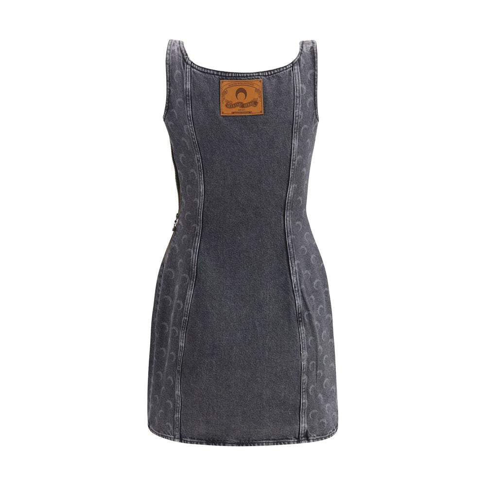 Gray Denim Sleeveless Mini Dress with Laser Moon Print