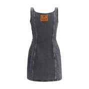 Gray Denim Sleeveless Mini Dress with Laser Moon Print