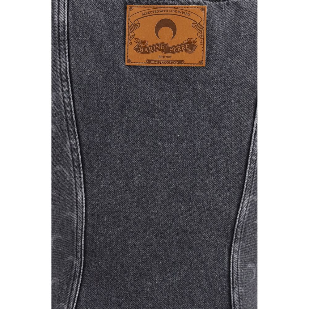 Gray Denim Sleeveless Mini Dress with Laser Moon Print