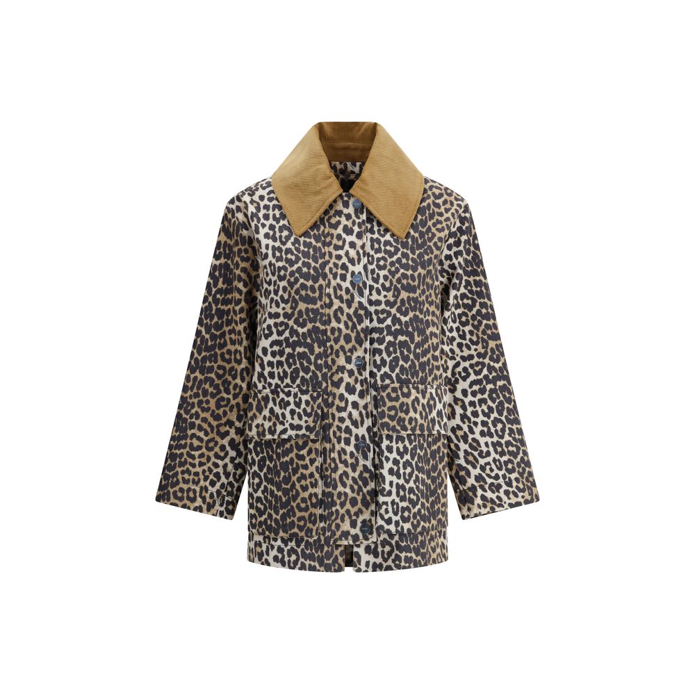 Leopard Print Jacket with Corduroy Collar