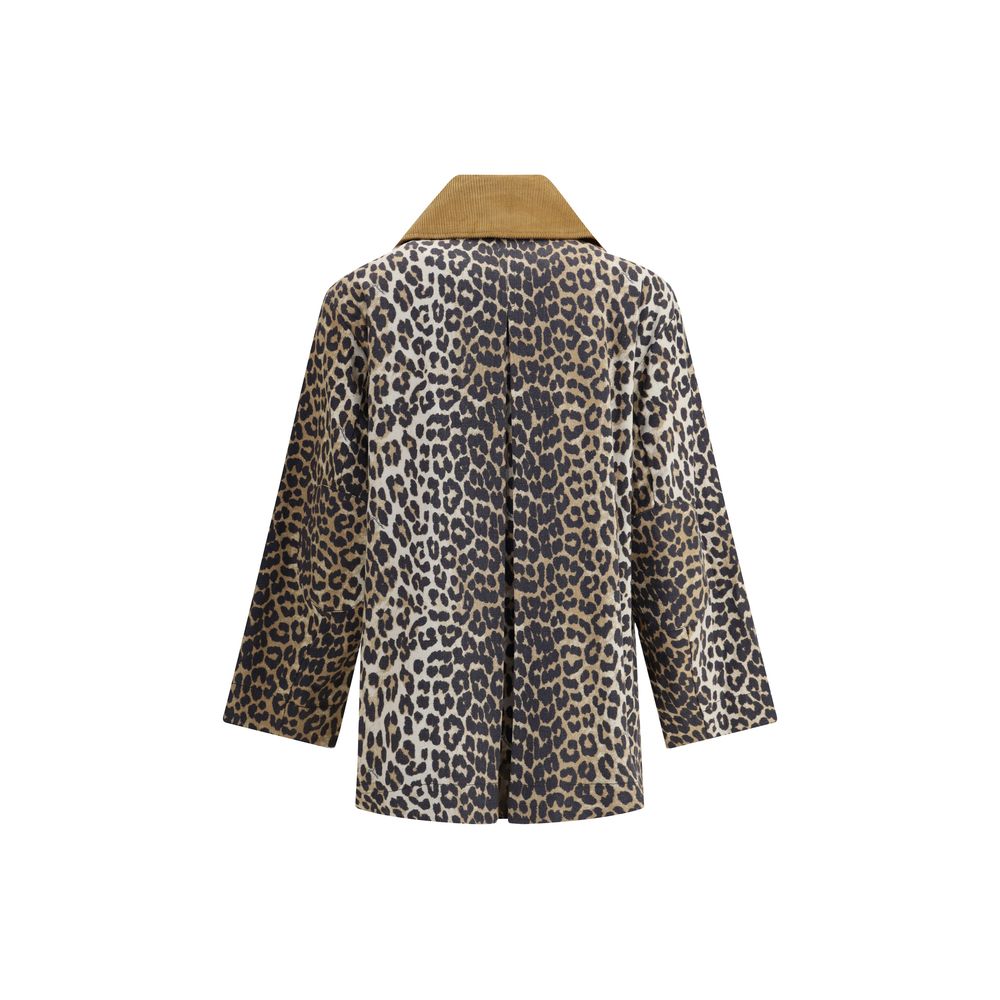 Leopard Print Jacket with Corduroy Collar
