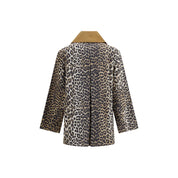 Leopard Print Jacket with Corduroy Collar