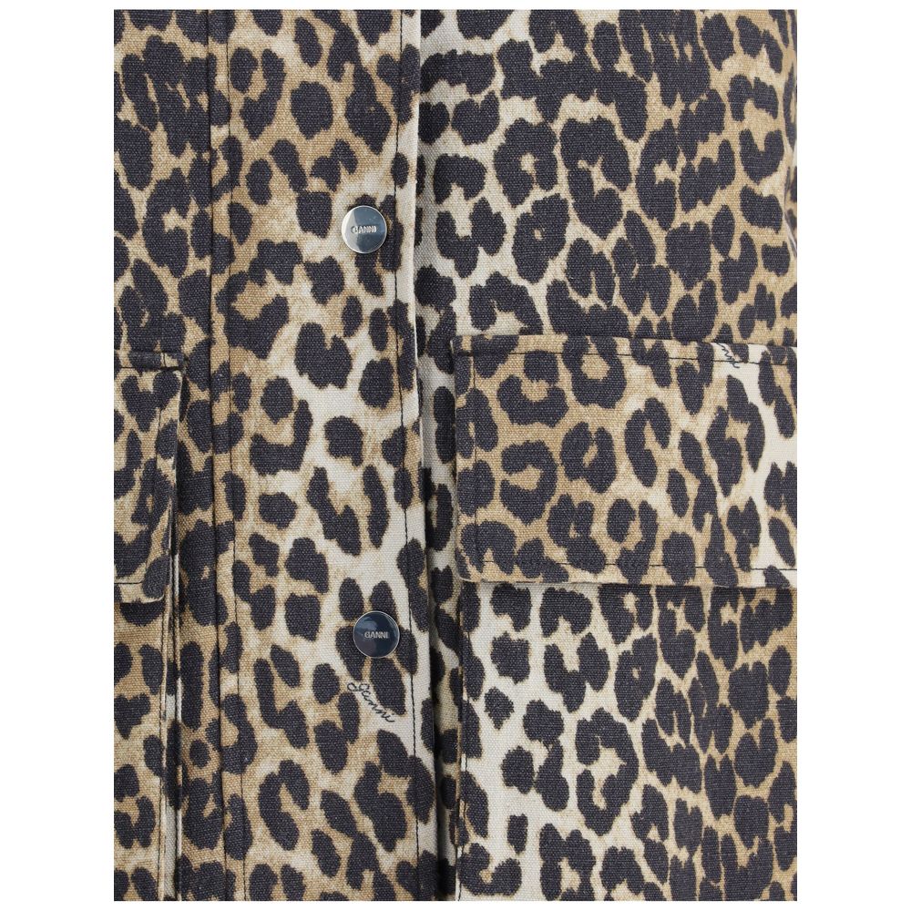 Leopard Print Jacket with Corduroy Collar