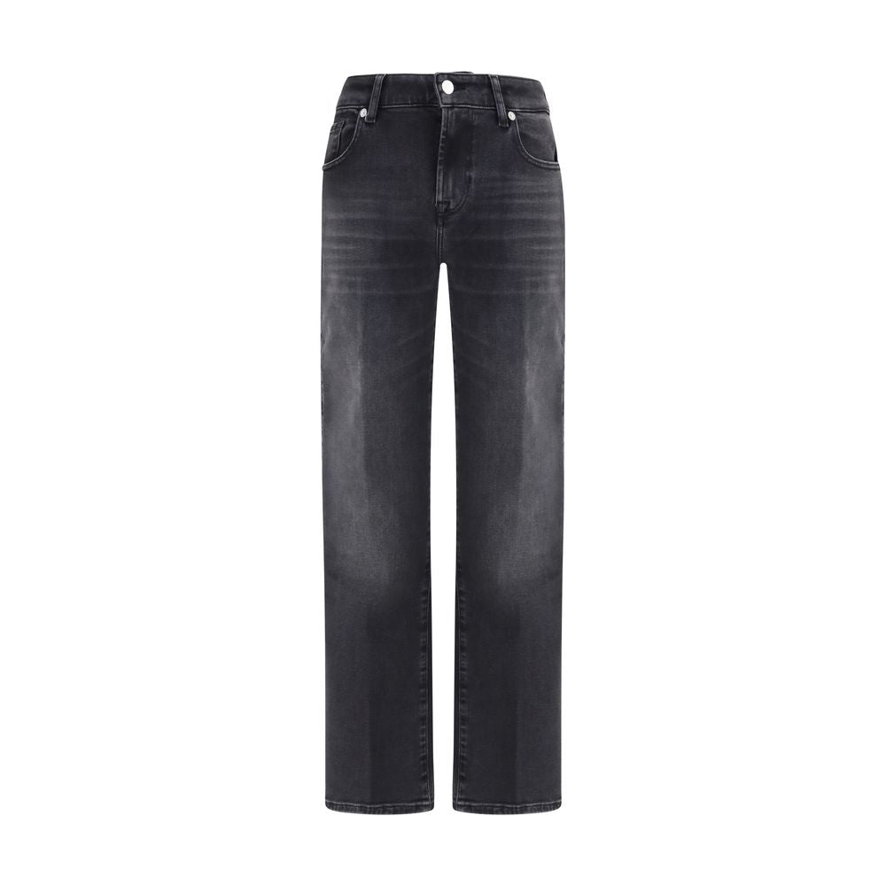 Black Cotton Blend Straight-Leg Jeans - 7FOR