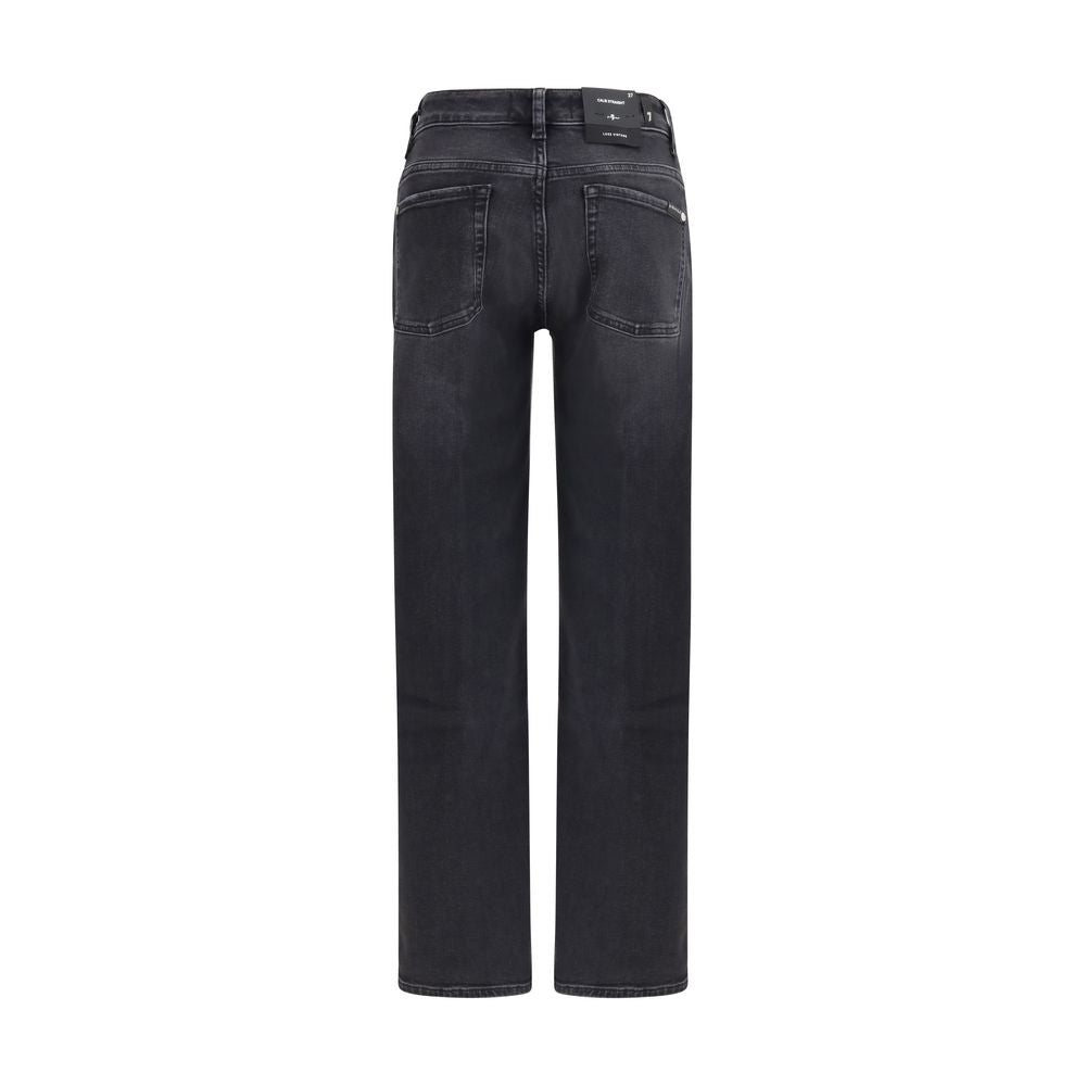 Black Cotton Blend Straight-Leg Jeans - 7FOR